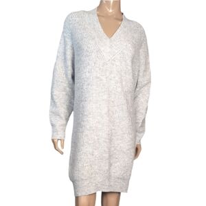 Axara Paris Oversized Sweater Dress Vneck Balloon Sleeve Winter Grey Size Small